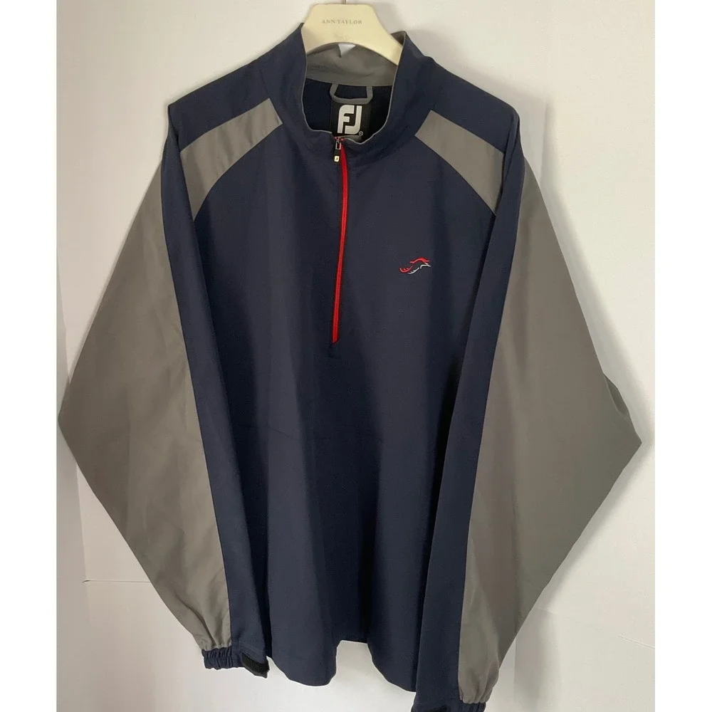 FootJoy Mens XL Navy Grey Quarter Zip Golf Windbreaker Pullover Jacket Pockets